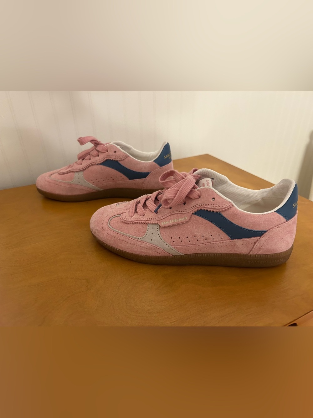 Sam Edelman Pink Suede Sneakers with Blue Trim